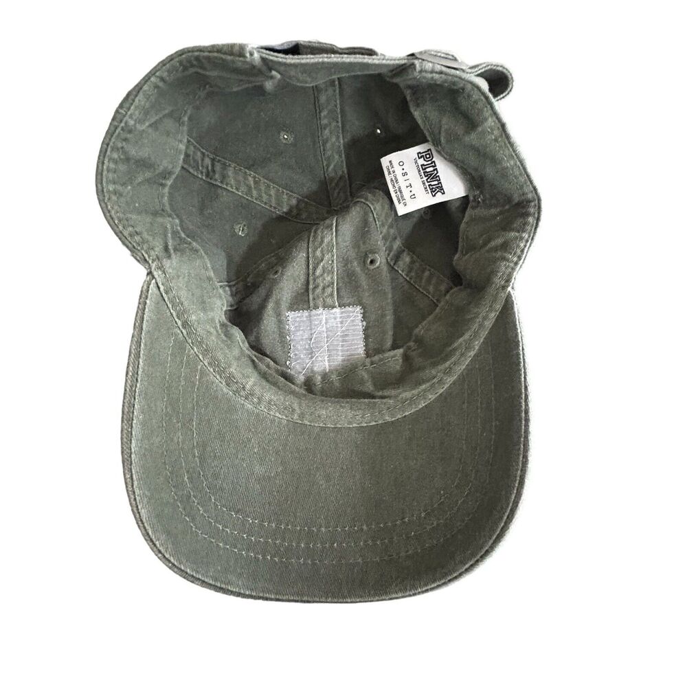 Victoria Secret PINK Baseball Cap Patch Logo Olive Green Cotton Adjustable Y2K - Picture 7 of 10